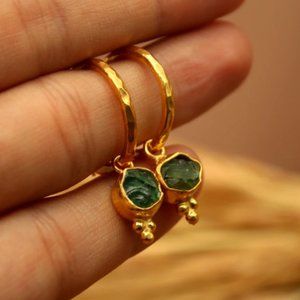 Green Apatite Gemstone Earrings Sterling Silver Hoop Stone Dangle gold etsy